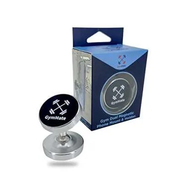 Gym Mate Dual Magnetic Phone Mount & Holder. Attaches magnetically to Metal Surface. Shoot Hands-Free Videos While Working Out. Strong Joints and Magnets. Compact Size.