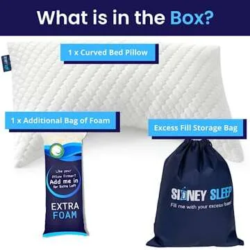 Sidney Sleep Pillow for Side and Back Sleepers - Comfort for Neck and Shoulder Pain - Adjustable and Customizable Shredded Memory Foam Filling - Queen Size - Additional Foam Fill Included (White)