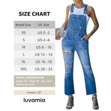 luvamia Women's Casual Distressed Adjustable Denim Bib Overalls Jeans Pants Jumpsuits Blue Size Small
