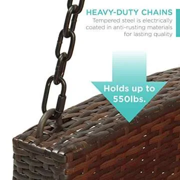 Best Choice Products Woven Wicker Outdoor Porch Swing, Hanging Patio Bench for Deck, Garden w/Mounting Chains, Seat Cushion - Brown/Red