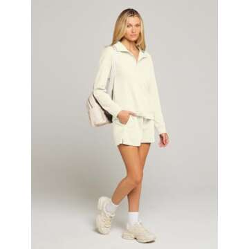 MEROKEETY Women's 2 Piece Waffle Knit Lounge Sets Long Sleeve Shorts Outfits Pjs with Pockets