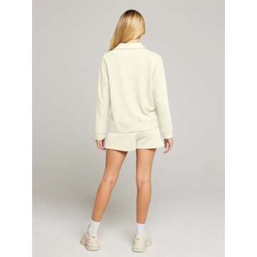 MEROKEETY Women's 2 Piece Waffle Knit Lounge Sets Long Sleeve Shorts Outfits Pjs with Pockets