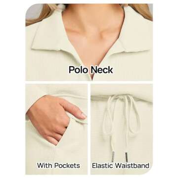 MEROKEETY Women's 2 Piece Waffle Knit Lounge Sets Long Sleeve Shorts Outfits Pjs with Pockets