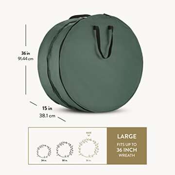 ZOBER Christmas Wreath Storage Container - 36 Inch Wreath Box, Garland Storage - 2 Zippers, Durable Handles - Holiday and Seasonal Wreath Storage Boxes - 2 Pack (Green)