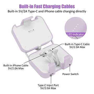 ODGUV Small Portable Charger 4000mAh,Cute Power Bank Built in Cable,Mini Fast Charging USB C Phone C...