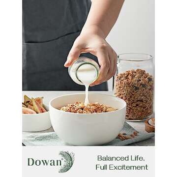 DOWAN 5.8" Deep Soup Bowls & Cereal Bowls - 30 Ounces Large Bowls Set of 4 for Kitchen - White Ceram...