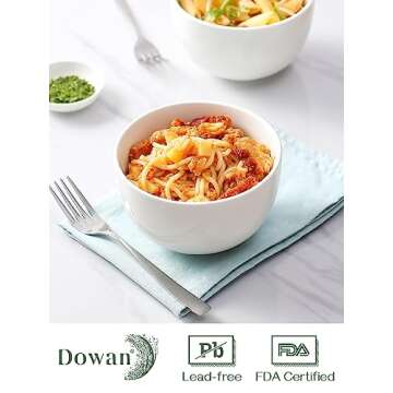 DOWAN 5.8" Deep Soup Bowls & Cereal Bowls - 30 Ounces Large Bowls Set of 4 for Kitchen - White Ceramic Bowls for Cereal, Soup, Oatmeal, Salad, Ramen, Noodle, Rice - Dishwasher & Oven Safe