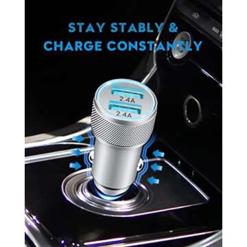 TIKALONG Car Charger Compatible with iPhone 13/12/11/XR/XS/X/Pro Max 8/7/6/6S Plus 5S/5C/SE2, iPad Air Mini Pro (2.4A Dual Port USB Car Charger Adapter with 2X 3ft Charging Cable Cord) (3in1 Pack)