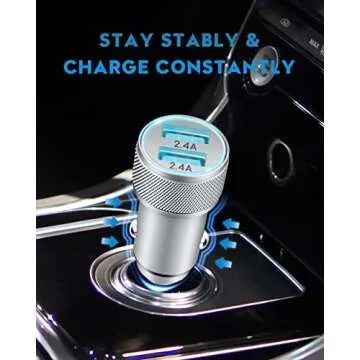 TIKALONG Car Charger Compatible with iPhone 13/12/11/XR/XS/X/Pro Max 8/7/6/6S Plus 5S/5C/SE2, iPad Air Mini Pro (2.4A Dual Port USB Car Charger Adapter with 2X 3ft Charging Cable Cord) (3in1 Pack)