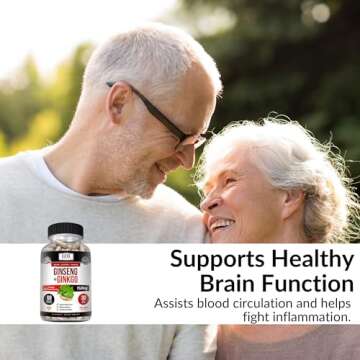 Kaya Naturals Red Panax Ginseng + Ginkgo Biloba | Nootropic Brain Supplement | Cognitive and Concentration Support | Brain Booster, Focus, and Memory Supplement | 60 Capsules