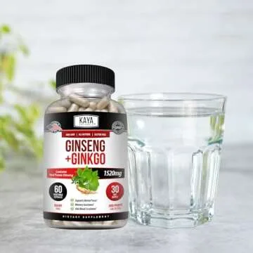 Kaya Naturals Red Panax Ginseng + Ginkgo Biloba | Nootropic Brain Supplement | Cognitive and Concentration Support | Brain Booster, Focus, and Memory Supplement | 60 Capsules