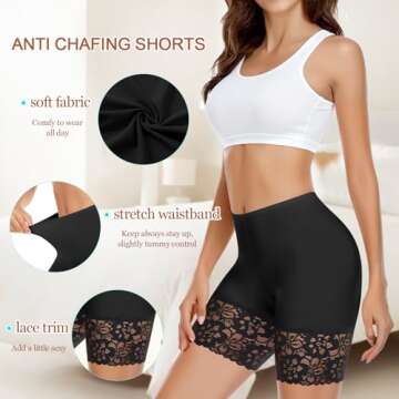Ganado Slip Shorts for Under Dresses Women Anti Chafing Shorts Underwear Seamless Under Dress Shorts Lace Boyshorts Panties(#1 Black,X-Large)