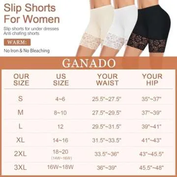 Ganado Slip Shorts for Under Dresses Women Anti Chafing Shorts Underwear Seamless Under Dress Shorts Lace Boyshorts Panties(#1 Black,X-Large)
