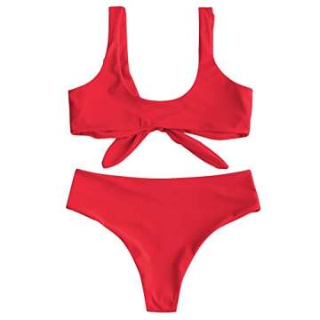 ZAFUL Womens Padded Front Knot Bikini Set Bright Red L
