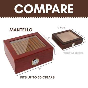 Premium Cigar Humidor for 25-50 Cigars - Elegant Humidor humidor with Hygrometer and Humidifier - Ce...