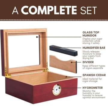 Premium Cigar Humidor for 25-50 Cigars - Elegant Humidor humidor with Hygrometer and Humidifier - Cedar Lined Cigar Box for Optimal Humidity Control