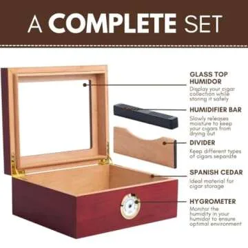 Premium Cigar Humidor for 25-50 Cigars - Elegant Humidor humidor with Hygrometer and Humidifier - Cedar Lined Cigar Box for Optimal Humidity Control