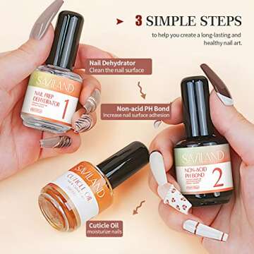SAVILAND 15 ML Nail Dehydrator and Primer and Cuticle Oil for Nails – 16PCS Natural Acid-free Nail...