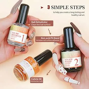 SAVILAND 15 ML Nail Dehydrator and Primer and Cuticle Oil for Nails – 16PCS Natural Acid-free Nail...