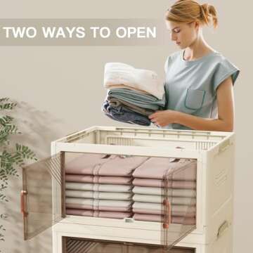 4 Collapsible Storage Bins with 4 Lids, 23 Gal Stackable Closet Organizers with Wheels, Large Double...