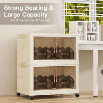 4 Collapsible Storage Bins with 4 Lids, 23 Gal Stackable Closet Organizers with Wheels, Large Double Door Storage Bins for Home, Office, Dorm