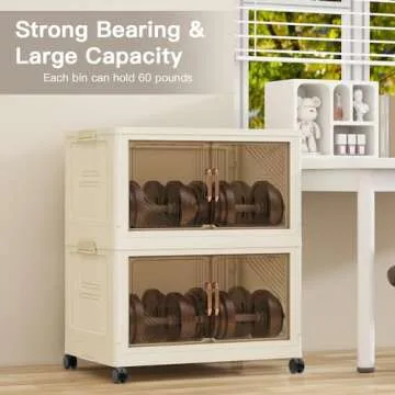 4 Collapsible Storage Bins with 4 Lids, 23 Gal Stackable Closet Organizers with Wheels, Large Double Door Storage Bins for Home, Office, Dorm