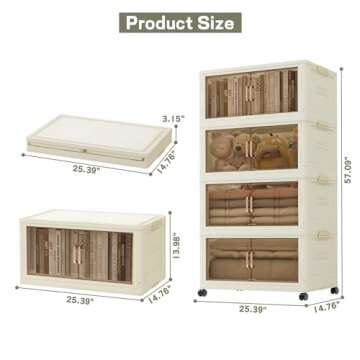 4 Collapsible Storage Bins with 4 Lids, 23 Gal Stackable Closet Organizers with Wheels, Large Double Door Storage Bins for Home, Office, Dorm