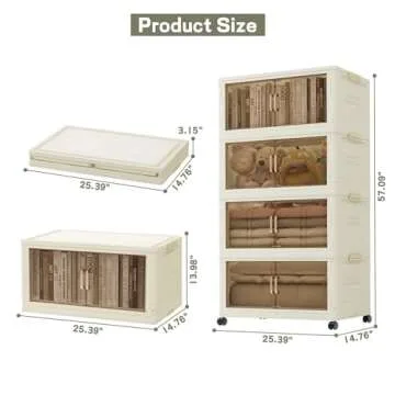 4 Collapsible Storage Bins with 4 Lids, 23 Gal Stackable Closet Organizers with Wheels, Large Double Door Storage Bins for Home, Office, Dorm