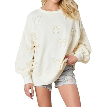 Y2k Pearl Bow Sweatshirt for Women Oversized Long Sleeve Pullover Shirt Fairycore Grunge Going Out J...