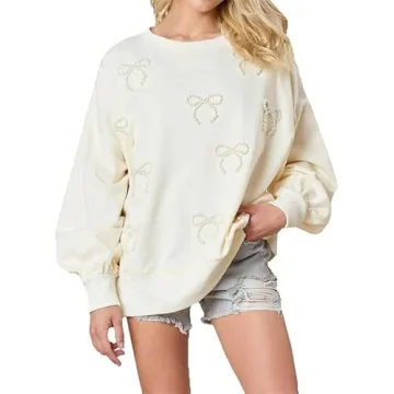Y2k Pearl Bow Sweatshirt for Women Oversized Long Sleeve Pullover Shirt Fairycore Grunge Going Out J...