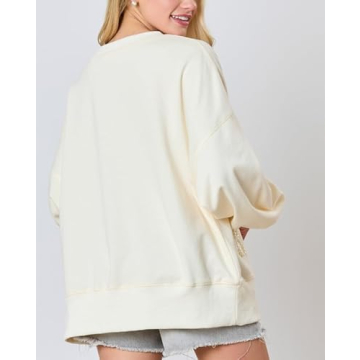 Y2k Pearl Bow Sweatshirt for Women Oversized Long Sleeve Pullover Shirt Fairycore Grunge Going Out Jumper Tops (White, L)