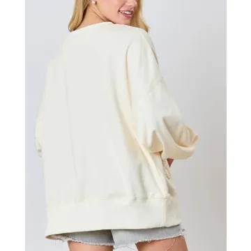 Y2k Pearl Bow Sweatshirt for Women Oversized Long Sleeve Pullover Shirt Fairycore Grunge Going Out Jumper Tops (White, L)