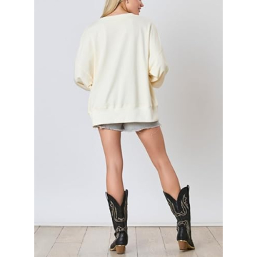 Y2k Pearl Bow Sweatshirt for Women Oversized Long Sleeve Pullover Shirt Fairycore Grunge Going Out Jumper Tops (White, L)