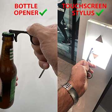 No Touch Door Opener Tool 4 Pack - Premium keychain multitool - Hygienic Touch free gadget with Touchscreen stylus, Button pusher, Bottle opener - Great for Employee appreciation gifts