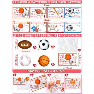 28 Pack Valentines Day Gifts for Kids Classroom Sports Stress Balls Toys with Valentines Cards for K...