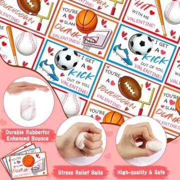 28 Pack Valentines Day Gifts for Kids Classroom Sports Stress Balls Toys with Valentines Cards for Kids School, Valentines for Kids Boys Class Valentines Exchange Cards Party Favors Exchange Gifts