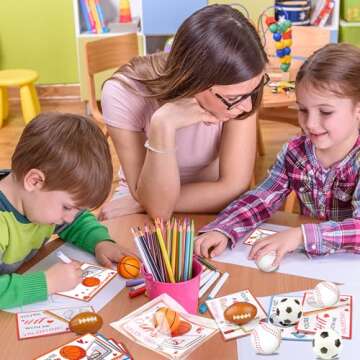 28 Pack Valentines Day Gifts for Kids Classroom Sports Stress Balls Toys with Valentines Cards for Kids School, Valentines for Kids Boys Class Valentines Exchange Cards Party Favors Exchange Gifts