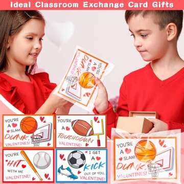 28 Pack Valentines Day Gifts for Kids Classroom Sports Stress Balls Toys with Valentines Cards for Kids School, Valentines for Kids Boys Class Valentines Exchange Cards Party Favors Exchange Gifts