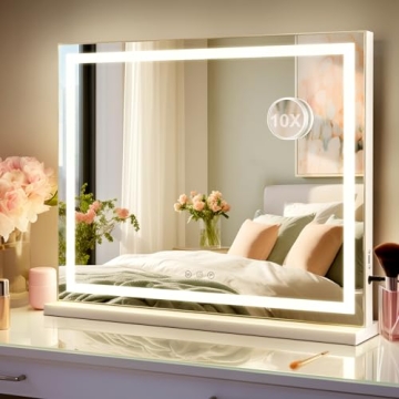 DASLAVA Hollywood Vanity Mirror with Lights 23 x 19 Large Vanity Mirror 10X Magnifying Compact Mirro...