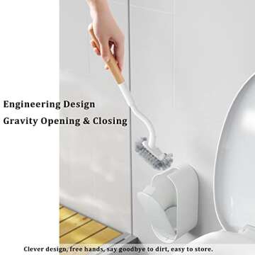 ERGONOW Toilet Brush and Holder with Lid Set, Curved Design Angled Toilet Bowl Brush Scrubber, Durable Bristles for Bathroom Cleaning
