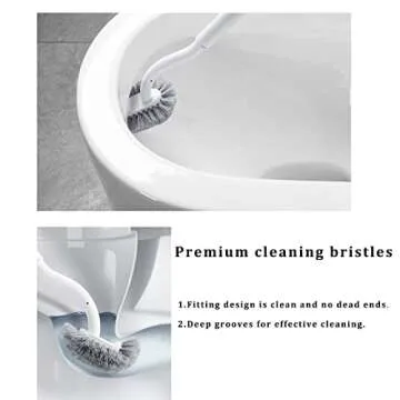 ERGONOW Toilet Brush and Holder with Lid Set, Curved Design Angled Toilet Bowl Brush Scrubber, Durable Bristles for Bathroom Cleaning