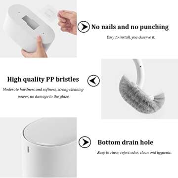 ERGONOW Toilet Brush and Holder with Lid Set, Curved Design Angled Toilet Bowl Brush Scrubber, Durable Bristles for Bathroom Cleaning