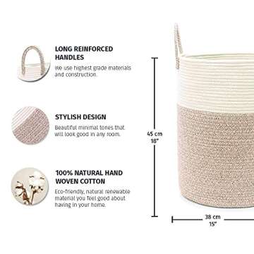 OrganiHaus Brown Toy Basket for Storage 15x18, Baby Laundry Basket, Throw Blanket Basket for Living Room, Large Woven Baskets for Storage, Tall Basket, Towel Basket & Blanket Holder for Bedroom