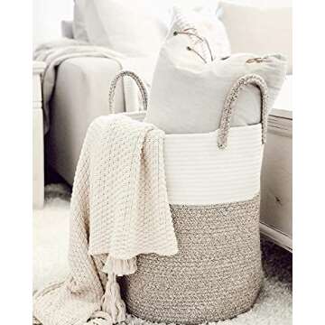 OrganiHaus Brown Toy Basket for Storage 15x18, Baby Laundry Basket, Throw Blanket Basket for Living Room, Large Woven Baskets for Storage, Tall Basket, Towel Basket & Blanket Holder for Bedroom