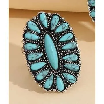 Western Jewelry Natural Turquoise Diamond Rings for Women Boho Turquoise Silver Color Rings Turquois...