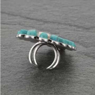 Western Jewelry Natural Turquoise Diamond Rings for Women Boho Turquoise Silver Color Rings Turquoise Jewelry Adjustable Vintage Sparkling Gothic Stone Rings Joint Knuckle Rings Finger Index Ring -D