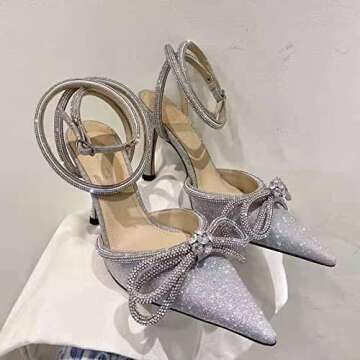 Arqa Rhinestone Bow Heels - Elegant High Heel Sandals