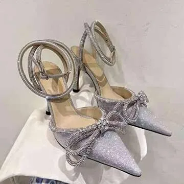 Arqa Rhinestone Bow Heels - Elegant High Heel Sandals