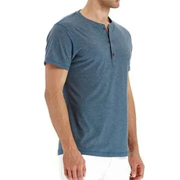 PEGENO Casual Slim Fit Short Sleeve Henley T-Shirts - Comfortable Cotton Wear