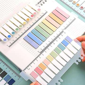 AIYUENCICI Index Tabs with Ruler, 4 Pack 660 Pieces Sticky Tab, Note Page Marker, Writable and Repositionable File Flags Morandi Pages Markers Book Labels for Reading Tab, Classify Files (Color A)